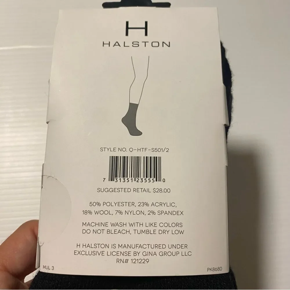 H Halston wool blend socks black/print 2 pairs NEW